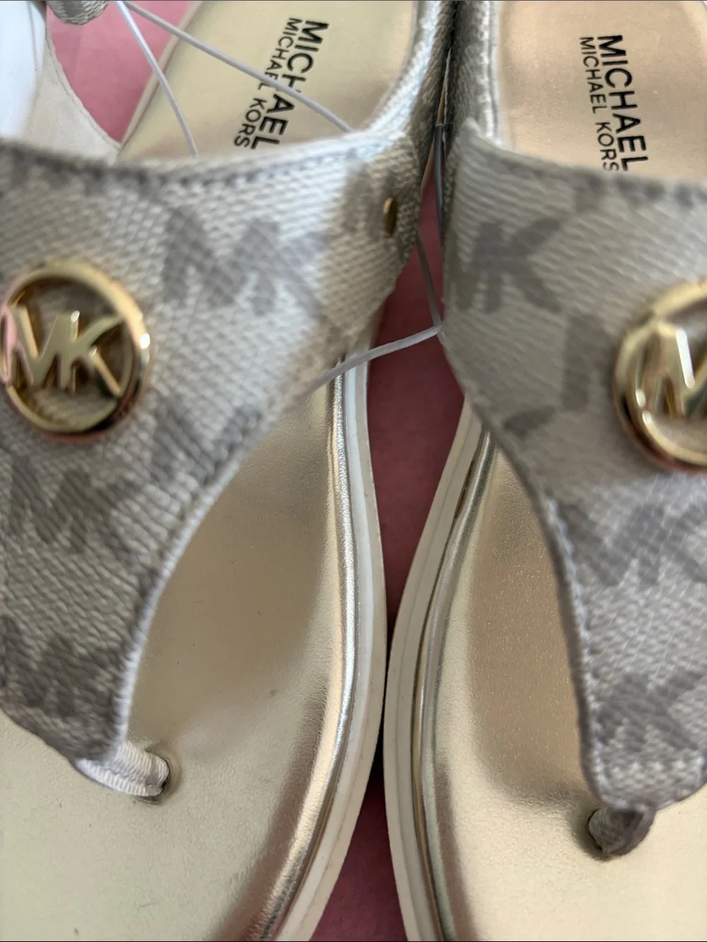 Michael Kors Gold Logo Silver-Tone Thong Sandals